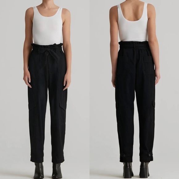 Edwin Womens The Harlow High Rise Cargo Belted Jeans Sz 26 Black Tapered Ankle